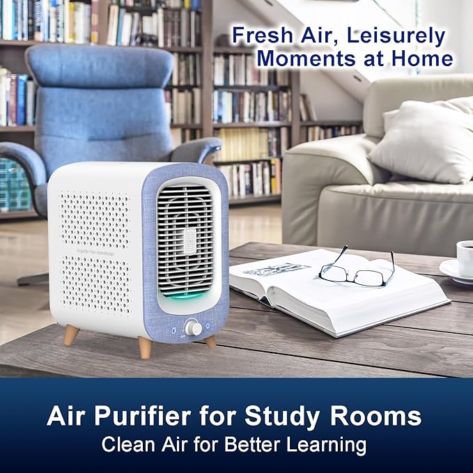 Jafanda Air Purifier for Home Bedroom 780sq ft, HEPA & Activated Carbon, Air Cleaner with Fragrance Sponge & Nightlight for Smoke, Allergies, Dust, Odor, VOC, Pet Dander, Pollen, Office, Desktop,Blue-CubbioJoy