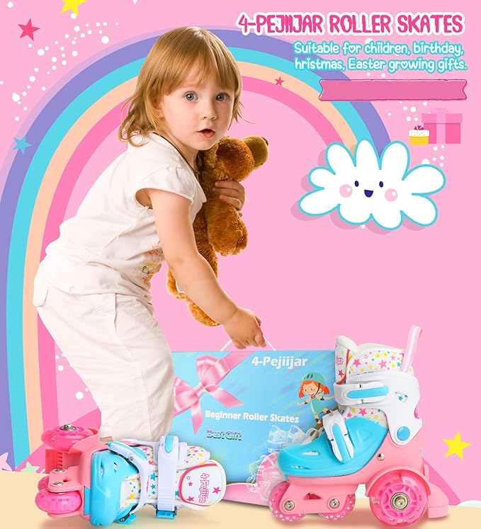 Adjustable Roller Skates for Kids Girls Ladies with Light Up Flash LED Wheels(Age 3-9),Three-Point Type Balance,Gift Box Packing for Toddlers,Children-CubbioJoy