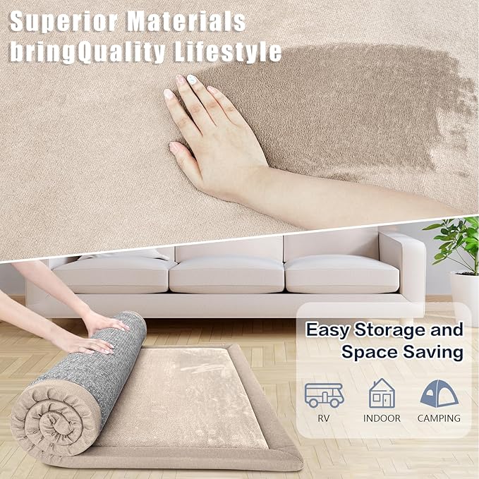 Baby Play Mat for Floor, 1.3" Thick Extra Large Cushioning Memory Foam Playpen Cushion, Soft Coral Velvet Tummy Time Mat with Non-Slip Backing, Child Nursery Rug for Toddlers, Kids (Beige, 79X59)-CubbioJoy