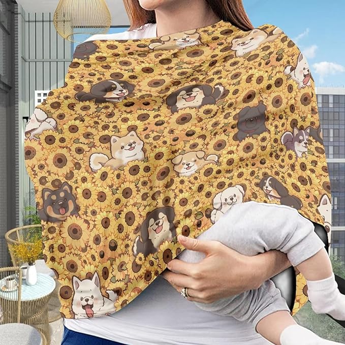 Binienty Sunflower Baby Stuff Car Seat Covers, Dogs Animal Print Carseat Canopy Multi-use Breastfeeding Carseat CanopyInfant Stroller Covers, Ideal Gifts for Wife Mom-CubbioJoy