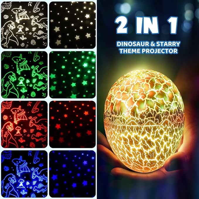 Dinosaur Toys for Kids Age 3-12: Wired Dinosaurs Egg Night Light Gifts for Boys 4 5 6 7 8 9 Year Old 2-in-1 Dino & Star Projector with 360° Rotation Timer for Boy Ages 3-5 Birthday Easter Gifts Decor-CubbioJoy