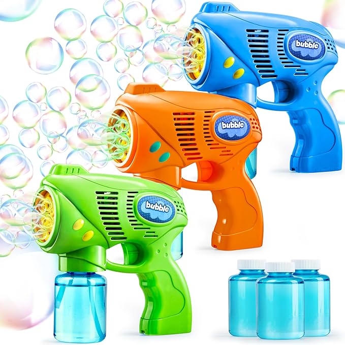 JOYIN 3 Bubble Guns Kit with 3 Solutions for Kids, Bubble Blaster for Summer Toy, Party Favors, Birthday, Outdoor & Indoor Activity, Birthday Gift-CubbioJoy