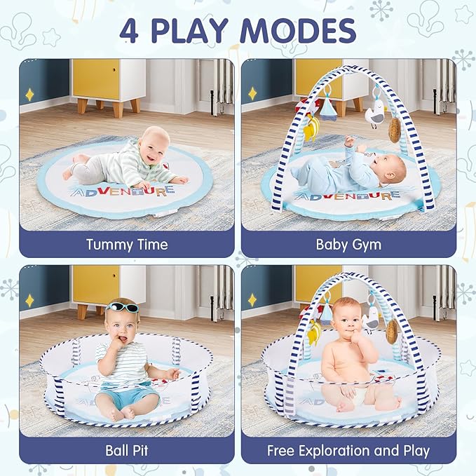 Activity Gym, Baby Play Gym Mat for Toddlers, 0-18 Months Tummy Time Play Mats, Infant Play Gym with Detachable Toys for Sensory Exploration and Motor Skill Development, PM2406-CubbioJoy