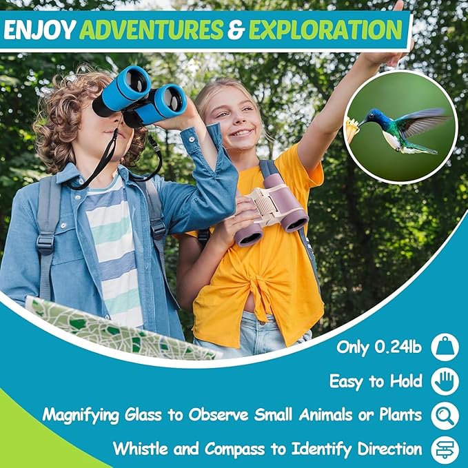 Binoculars for Kids, Kids Binoculars Toys for 3 4 5 6 7 8 Years Boys and Girls, Set with Magnifying Glass & Compass - Birthday Gifts Outdoor Toy for Kid Ages 3-8 Toddler Camping (Blue)-CubbioJoy