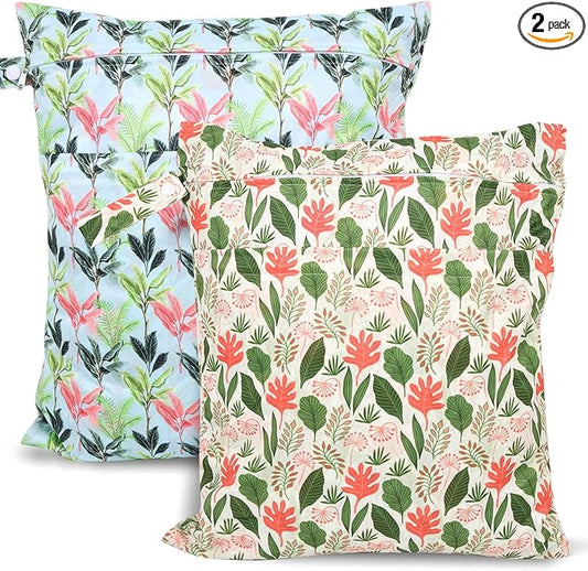 2pcs Travel Waterproof Laundry Bag, Cloth Diaper Wet Dry Bags with Handle & 2 Zipper Pockets, Reusable Washable Dirty Clothes Bag for Baby Adult Travelling Hanging, Bathing Beach Pool Daycare-CubbioJoy