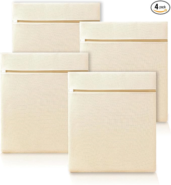 4Pcs Large Cotton Mesh Laundry Bags for Delicates,Breathable Mesh Garment Bag for Washing Machine,Travel Wash Bags with Zipper for Bras,Underwear,Socks,Clothes,Laundry Dorm Room Essentials(XL)-CubbioJoy