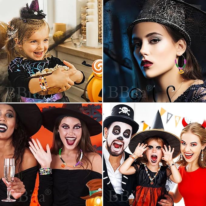 2088pcs Halloween Polymer Clay Beads Bracelet Making kit, 24 Style Cute Fun Beads Skull Pumpkin Beads Charms for Jewelry Necklace Earring Making DIY Accessories for Women Girls-CubbioJoy