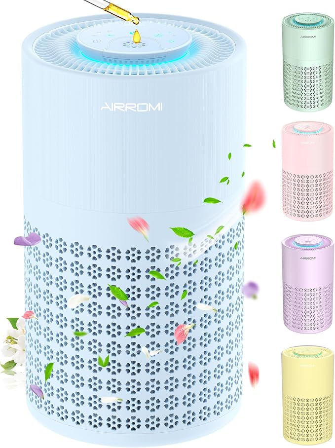 AIRROMI Air Purifier for Bedroom with HEPA 3-in-1 Filter, Pet Air Purifier for Home Cat Pee Smell, Covers Upto 990 Ft², Quiet 360° intake Air Cleaner for pet hair,allergies,Dust,Smoke A2001 Blue-CubbioJoy