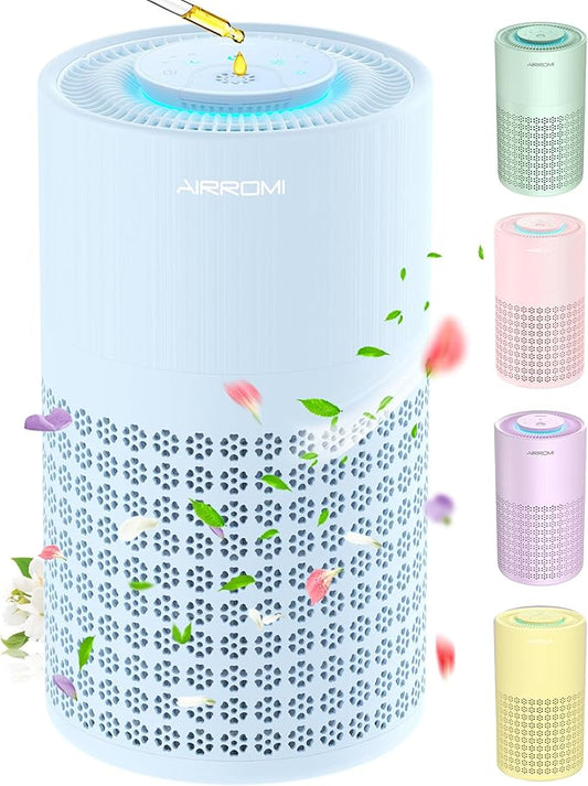 AIRROMI Air Purifier for Bedroom with HEPA 3-in-1 Filter, Pet Air Purifier for Home Cat Pee Smell, Covers Upto 990 Ft², Quiet 360° intake Air Cleaner for pet hair,allergies,Dust,Smoke A2001 Blue-CubbioJoy