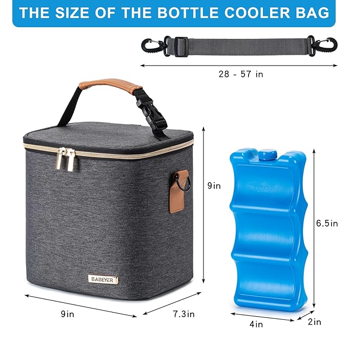 Breastmilk Cooler Bag with Ice Pack Fits 6 Baby Bottles Up to 9 Ounce, Baby Bottle Bag with Shoulder Strap for Nursing Mom Daycare,Dark Grey-CubbioJoy
