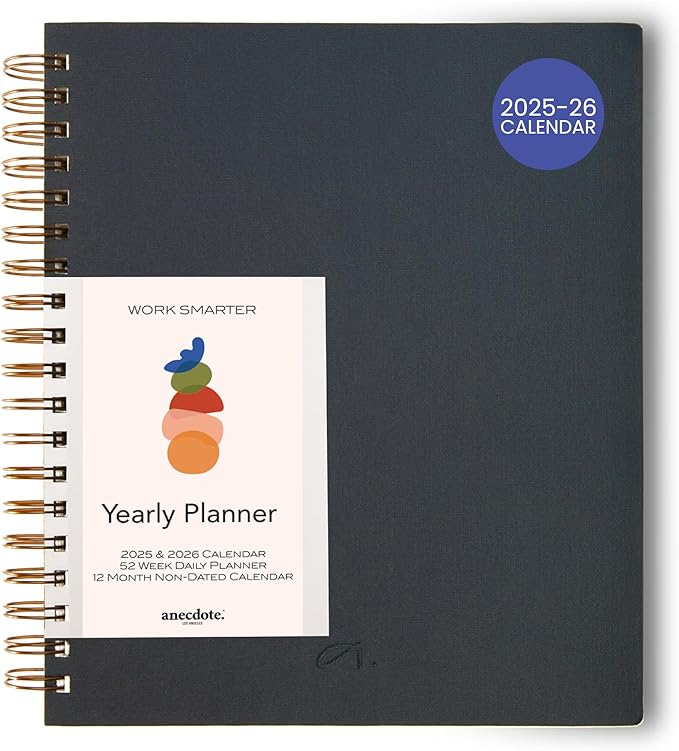 Anecdote Planner 2026 (8.5" x 10") Daily Planner Weekly Monthly Planner - 52 Weeks w/Library Buckram Cover, Brass Spiral - A4 Size Bleed-Resistant Paper – Ink Blue-CubbioJoy