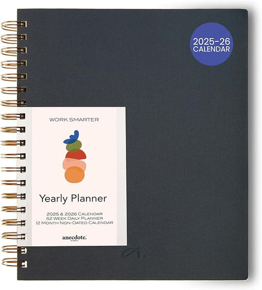 Anecdote Planner 2026 (8.5" x 10") Daily Planner Weekly Monthly Planner - 52 Weeks w/Library Buckram Cover, Brass Spiral - A4 Size Bleed-Resistant Paper – Ink Blue-CubbioJoy