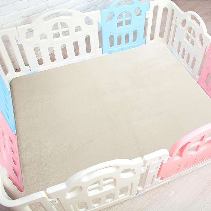 BALAPET Thick Memory Foam 71x59 Play Mat for Playpen, Super Soft Velvet Portable Baby Playpen Mat for Kids Toddler Crawling and Play, Non-Slip Bottom Playmat, Cream-CubbioJoy