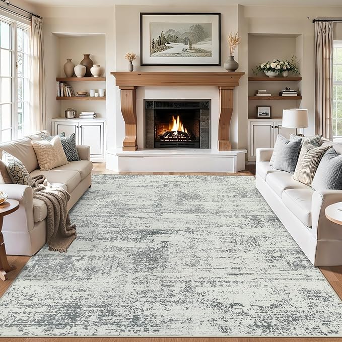 6x9 Area Rugs for Living Room - Washable Rug Modern Abstract Soft Large Neutral Non-Slip Carpet Indoor Floor Stain Resistant Thin Carpets for Bedroom Dining Room Farmhouse Nursery Home Office Grey-CubbioJoy