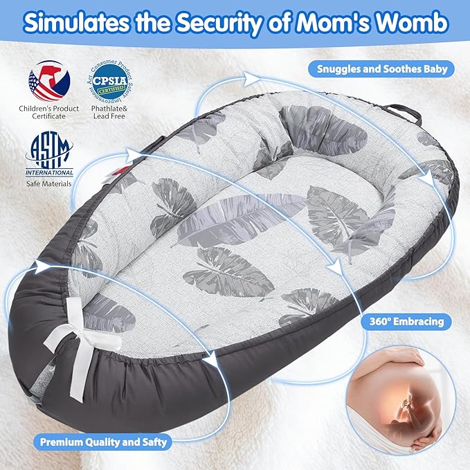 Baby Lounger - Breathable & Soft Baby Nest, Portable and Lightweight Tummy Time Lounger for Home and Travel, Ideal Newborn Babies Essentials Baby Shower Gifts-CubbioJoy