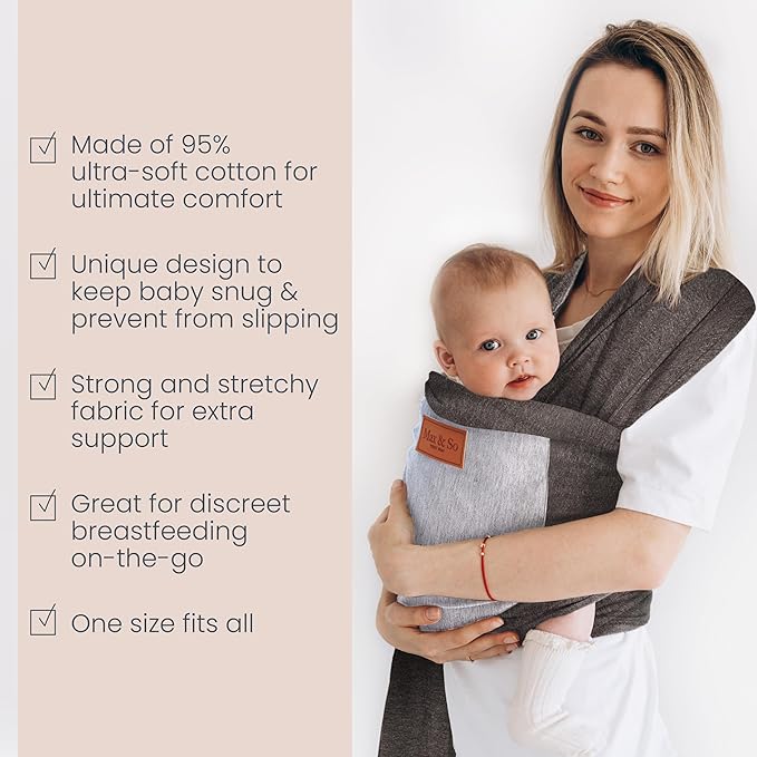 Baby Wraps Carrier Newborn to Toddler – Soft, Hands-Free & Stretchy – Cotton – Ergonomic, Breathable, Machine Washable – Newborn Baby Sling Carrier – Adjustable Fit (8-35 lbs)-CubbioJoy