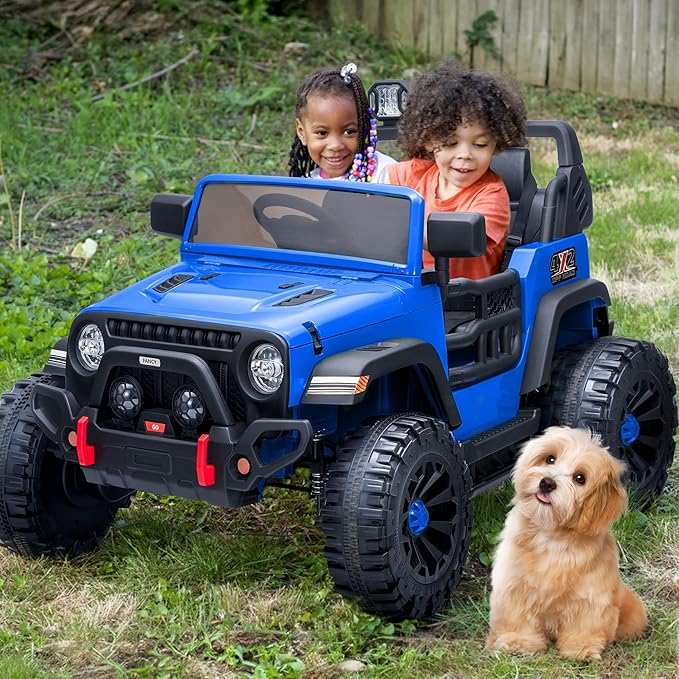 2 Seater Ride on Car Truck, 12V Kids Electric Ride on Toy for Big Kids Age 3-8 w/Remote Control- Blue-CubbioJoy