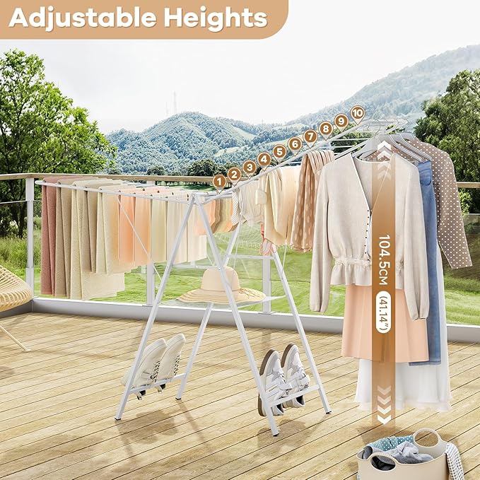 APEXCHASER Clothes Drying Rack Foldable, Metal Laundry Drying Rack Collapsible, Portable Compact Clothes Rack for Sweater Baby Clothes Towel Indoor & Outdoor, Height Adjustable Clothes Airer, Grey-CubbioJoy