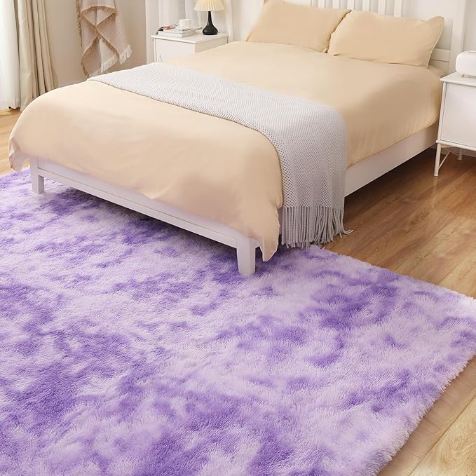 Area Rugs 8x10, Fluffy Rugs for Living Room, Ultra Soft Rugs for Bedroom, Non-Slip Indoor Carpet for Nursery, Kids Room, Playroom, Home Decor, Tie-Dyed Purple-CubbioJoy