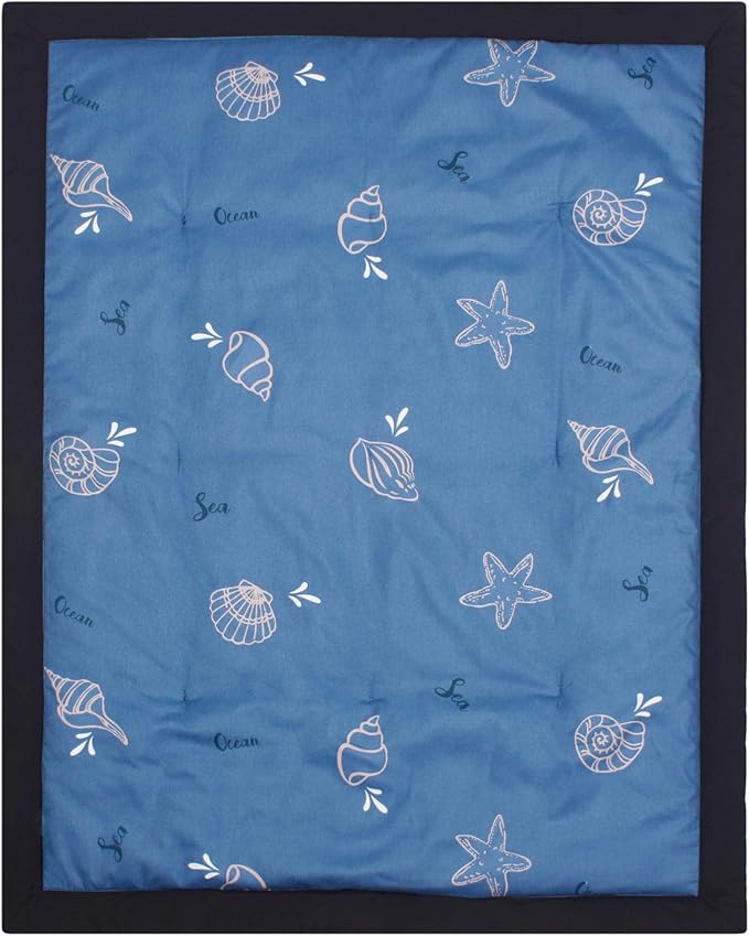 CaSaJa Baby 3-Piece Crib Bedding Set for Boys Girls, Including Soft Quilted Comforter(Blanket), Fitted Crib Sheet and Skirt, Soft Nursery Bedding Set Made of Silky Comfy Materials, Sea Conch-CubbioJoy