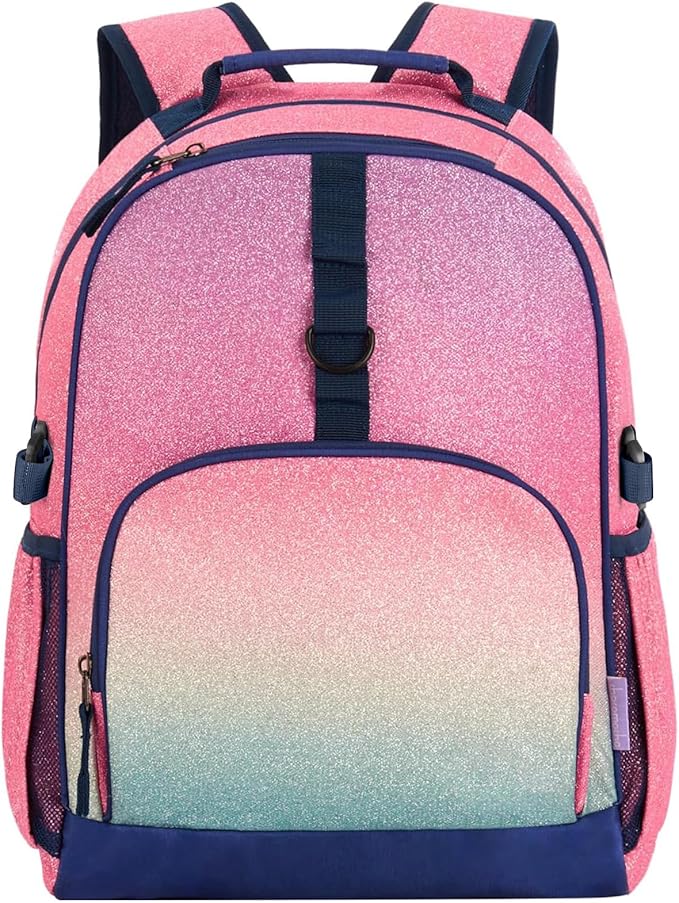 Choco Mocha Glitter Backpack for Girls, Elementary School Backpack for Girls Ages 6-8 Kids Kindergarten Backpack Bookbag 17 Inch with Chest Strap,-CubbioJoy