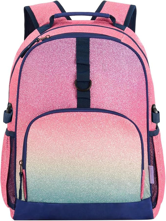 Choco Mocha Glitter Backpack for Girls, Elementary School Backpack for Girls Ages 6-8 Kids Kindergarten Backpack Bookbag 17 Inch with Chest Strap,-CubbioJoy