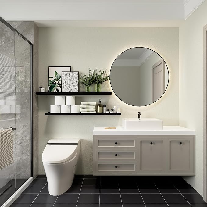 35.4 Inches Long Floating Shelves Wall Mounted, 2 Set Modern Black Wall Shelf for Bedroom, Nursery Book Shelf with Lip, Picture Ledge Shelf for Wall Decor Living Room Bathroom Kitchen- Black-CubbioJoy