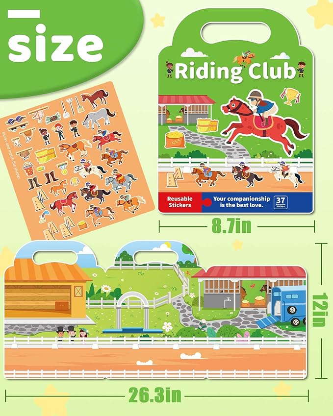 Benresive Reusable Sticker Book for Toddlers 2-4 Years, Fun Travel Stickers for Kids, Waterproof Sticker Books for Toddlers 1-3, Crafts Activities for Todddlers 1-3 2-4 3-5 - Riding-CubbioJoy