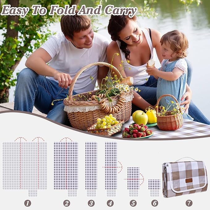 80"x60" Waterproof Sandproof Picnic Mat - Portable Foldable Outdoor Blanket for Beach, Park, Travel & Indoor Use - Lightweight Compact Design, Easy-Carry (Light Brown)-CubbioJoy