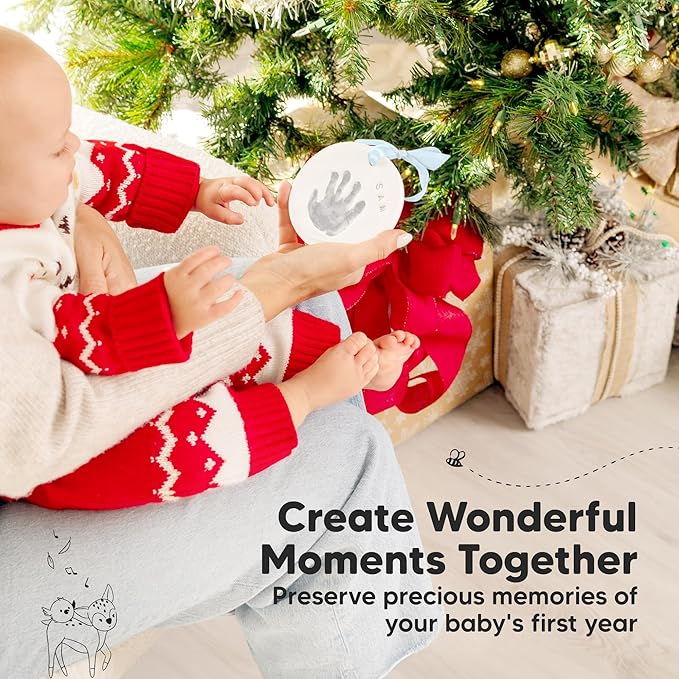 Baby Hand and Footprint Kit Girls, Boys - Personalized Baby Footprint Ornament Kit, Newborn Keepsake Gifts for New Mom, Easy to Use Handprint Makers, Cute Shower Gifts (Silver Paint)-CubbioJoy