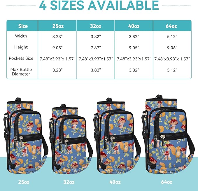 25/32/40/64oz Water Bottle Bag Holder Carrier-Insulated Crossbody Sling Case Sleeve with Strap & Pockets for Men Women Gym Cycling Travel Walking Hiking Camping-CubbioJoy