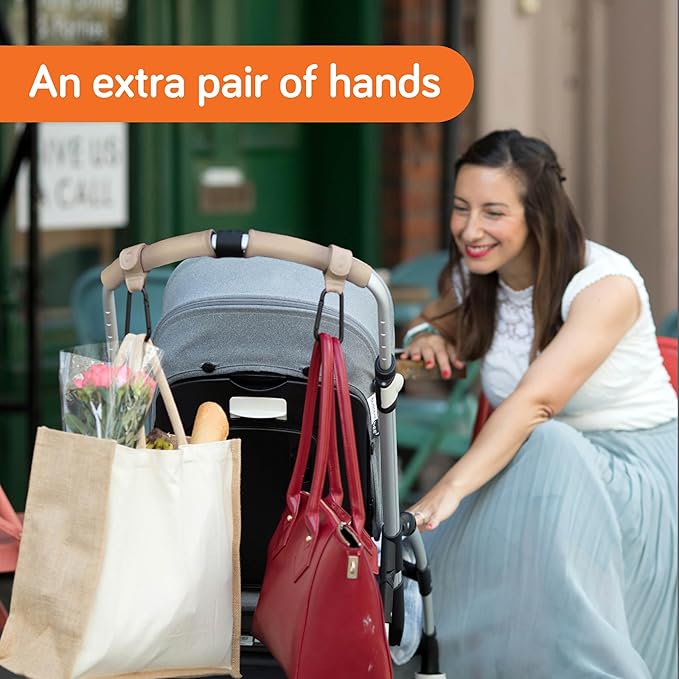 Baby Uma Stroller Hooks for Bags (2 Pack) - Leather-Style Stroller Clips and Hooks, Non-Slip Stroller Accessories, Carry 11 lbs Per Stroller Hook, Universal Baby Essentials & Stroller Accessories-CubbioJoy