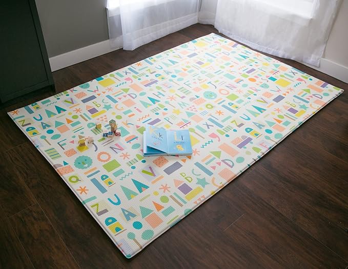Baby Care Play Mat (Large, Sea Petals - Green) Original One-Piece Reversible Rollable Waterproof Play Mat for Infants, Babies, Toddler, and Kids-CubbioJoy