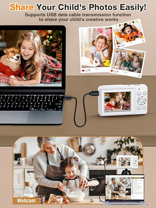 Digital Camera,FHD 1080P Kids Camera 44MP Point and Shoot Digital Cameras with 32GB Card,16X Zoom,Anti-Shake,Date Stamp,Compact Small Cameras Photography for Kids Student Teen Girl Boy(White)-CubbioJoy