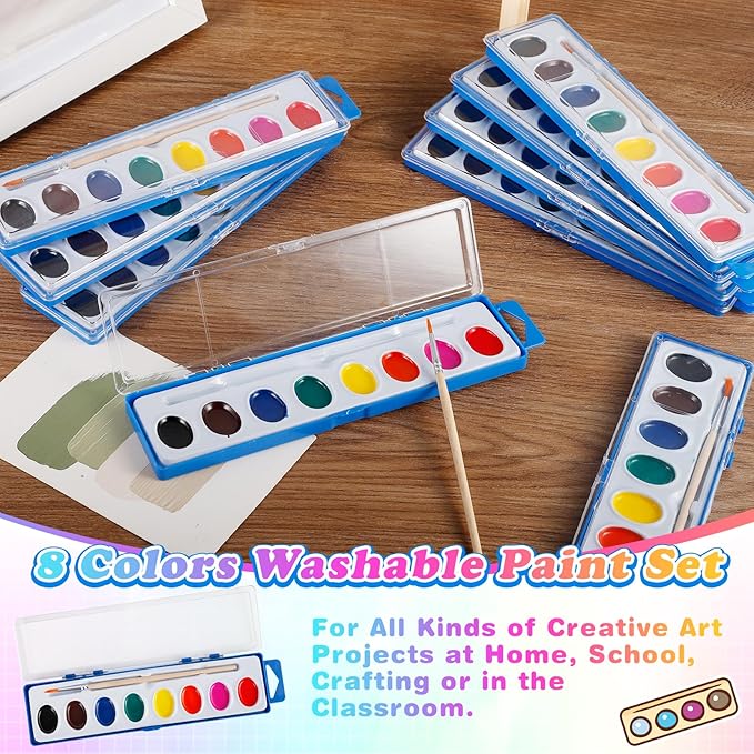8 Colors Watercolor Paint Set for Kids,24 Pack Water Color Paints with Paint Brushes, Washable Paint for Classroom Art Activities Birthday Party Favors-CubbioJoy