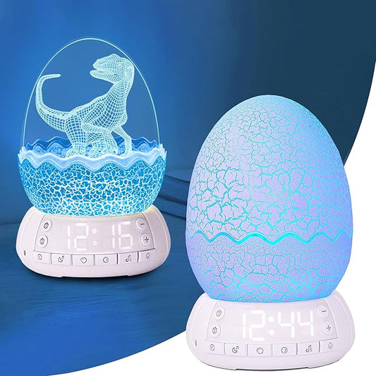 Dinosaur Egg Shape Touch Control Night Light with Pattern Inside, Digital Alarm Clock with Wake Up Light, 20 Soothing Sleep Training Sound and Bluetooth Speaker Box (2025 Style)-CubbioJoy