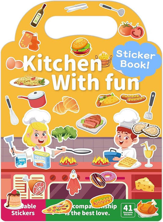 Benresive Reusable Sticker Book for Toddlers 2-4 Years, Fun Travel Stickers for Kids, Waterproof Sticker Books for Toddlers 1-3, Crafts Activities for Todddlers 1-3 2-4 3-5 - Kitchen-CubbioJoy