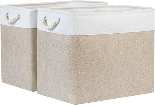 Bidtakay Storage Baskets for Shelves 17x12x15 in Beige Clothes Bins Storage for Closet Set of 2 Large Organization Baskets for Bedroom Blankets Dog Toy Basket Nursery Baby Baskets with Handles-CubbioJoy