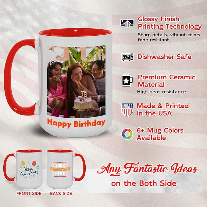 Custom Mug Upload Your Picture Personalized Coffee Mug with Photo Text Name Customized Cup Unique Ideas Gifts for Men Women Mom Dad Girlfriend Boyfriend Friend Family (Red, 15oz)-CubbioJoy