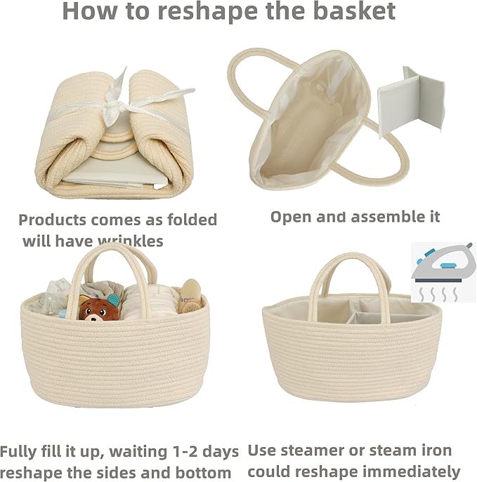 Diaper Caddy Organizer Cotton Rope Baby Basket Nursery Storage and Portable Tote Bag for Car Ideal Baby Shower Gifts and Registry Must-Have for Newborn Essentials beige-CubbioJoy