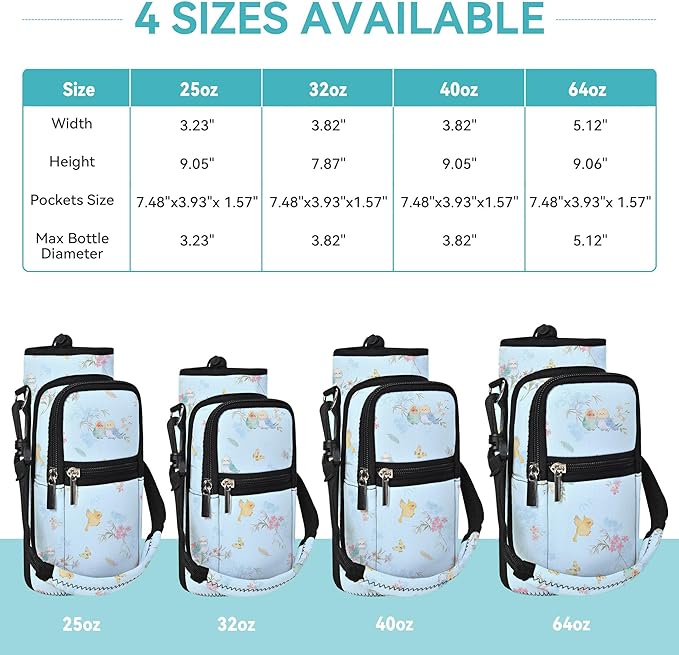 25/32/40/64oz Water Bottle Bag Holder Carrier-Insulated Crossbody Sling Case Sleeve with Strap & Pockets for Men Women Gym Cycling Travel Walking Hiking Camping-CubbioJoy