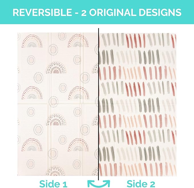 JumpOff Jo - Extra Large Waterproof Foam Padded Play Mat for Infants, Babies, Toddlers, Play Pens & Tummy Time, Foldable Activity Mat, 77 x 70 x 0.6 inches-CubbioJoy