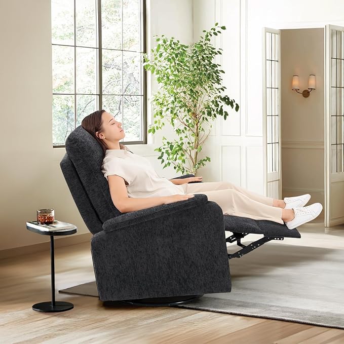 COLAMY Swivel Recliner Chair with Footrest, High Back with Double-Layer Cushion, Glider Recliner for Nursery & Living Room, Bedroom, Dark Grey-CubbioJoy