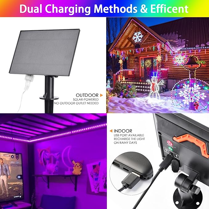 66FT Solar Rope Lights Outdoor Waterproof, 18 Colors Changing 200 LED String Light USB & Solar Powered with Remote, Tube Light Fairy Lighting for Outside Patio Fence Pool Christmas Decor-CubbioJoy