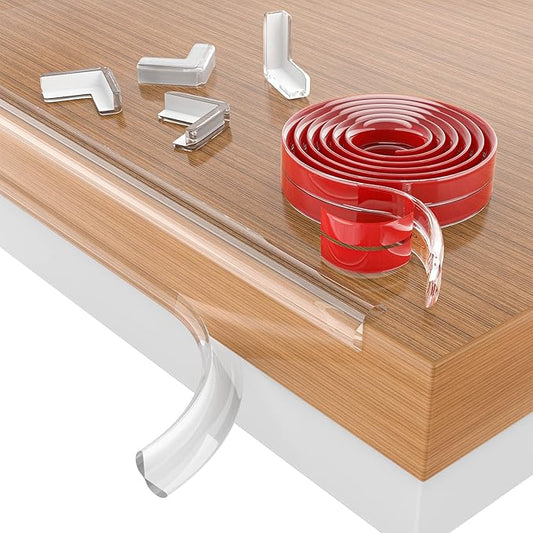 Baby Proofing, 0.6in Edge Protector Strip Clear, Thickened Silicone Soft Corner Protectors with Upgraded Pre-Taped Strong Adhesive, 13.1ft Edge Protectors for Cabinets, Tables, Drawers-CubbioJoy