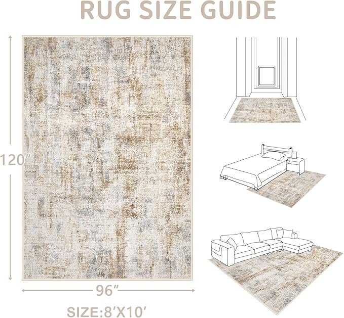 Area Rugs 8x10 Living Room: Washable Rug Modern Abstract Large Rugs Soft Non Slip Neutral Rug Stain Resistant Indoor Carpet for Bedroom Kitchen Dining Room Home Office Rugs(Blue Brown,8'x10')-CubbioJoy