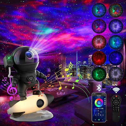 Astronaut Galaxy Projector for Bedroom, Star Projector Galaxy Light with App & Remote Control, White Noises, Bluetooth Speaker, Rocket Night Light for Kids, Ceiling, Gifts, Room Decor-CubbioJoy