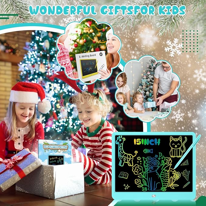 Decute Kids Toys LCD Writing Tablet with Stylus, 15 Inch Erasable Toddlers Doodle Board, Reusable Drawing Pad for Kids, Educational Christmas Birthday Gift for 3 4 5 6 7 8 Girls Boys Toddler Blue-CubbioJoy