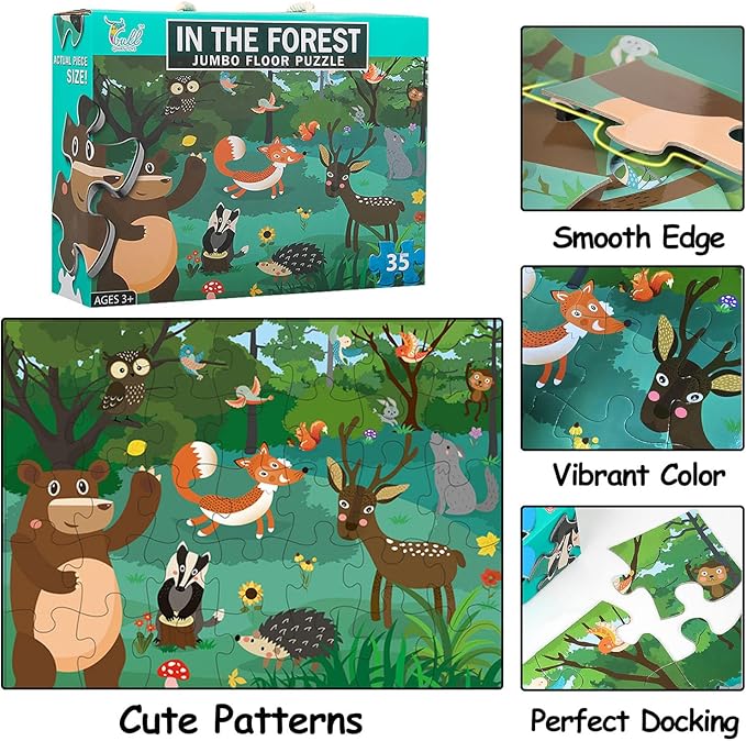 Jumbo Floor Puzzle for Kids, Large Jigsaw Puzzles 35 Piece for Kids Ages 3-5,Preschool Learning & Education Toys, Gifts for 4-8 Year Old Boys and Girls (Forest Animals)-CubbioJoy