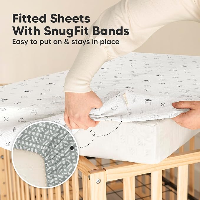 KeaBabies 2-Pack Muslin Crib Sheets for Boys, Girls - 100% Organic Cotton Fitted Baby Crib Mattress Sheet, Soft Breathable Standard Toddler Bed Cover Bedding Set, Neutral, Durable 52x28 (Nordic)-CubbioJoy